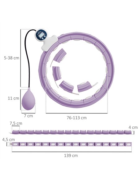 SPORTNOW Smart Weighted Hula Hoop, Massage Hula Ring w/ 16 Detachable Knots, 360° Auto-Rotating Ball, Digital Counter, Purple - pic 160187 | FastDaddyshop