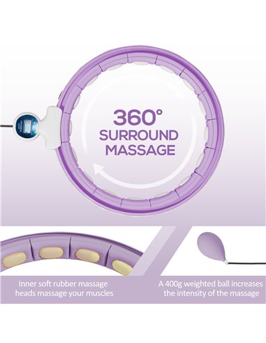 SPORTNOW Smart Weighted Hula Hoop, Massage Hula Ring w/ 16 Detachable Knots, 360° Auto-Rotating Ball, Digital Counter, Purple