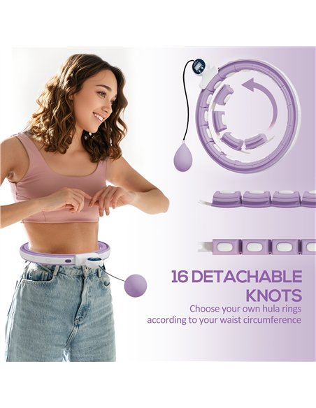 SPORTNOW Smart Weighted Hula Hoop, Massage Hula Ring w/ 16 Detachable Knots, 360° Auto-Rotating Ball, Digital Counter, Purple - pic 160189 | FastDaddyshop