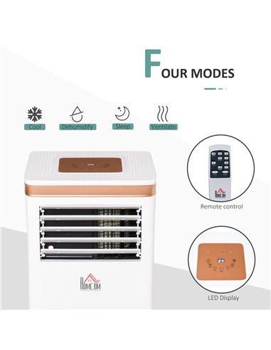 Homcom Mobile Air Conditioner with Fan, Timer, Remote, LED, Auto Shut-Down 1122W, White