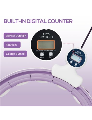 SPORTNOW Smart Weighted Hula Hoop, Massage Hula Ring w/ 16 Detachable Knots, 360° Auto-Rotating Ball, Digital Counter, Purple