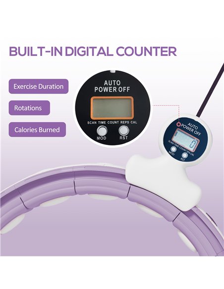 SPORTNOW Smart Weighted Hula Hoop, Massage Hula Ring w/ 16 Detachable Knots, 360° Auto-Rotating Ball, Digital Counter, Purple - pic 160190 | FastDaddyshop