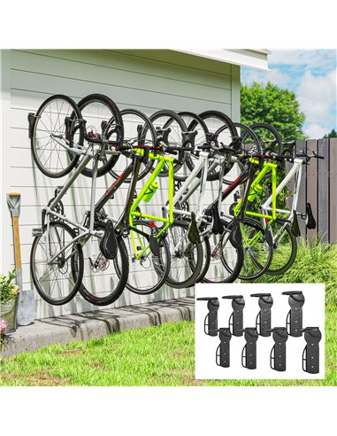 SPORTNOW 8 Pack Bike Rack, Wall Mounted Bicycle Hanger Hook, Foldable Garage Bike Wall Rack, Bicycle Storage Holder for Indoor O