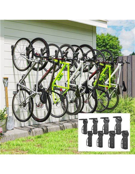 SPORTNOW 8 Pack Bike Rack, Wall Mounted Bicycle Hanger Hook, Foldable Garage Bike Wall Rack, Bicycle Storage Holder for Indoor O - pic 160195 | FastDaddyshop