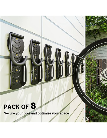SPORTNOW 8 Pack Bike Rack, Wall Mounted Bicycle Hanger Hook, Foldable Garage Bike Wall Rack, Bicycle Storage Holder for Indoor O - pic 160197 | FastDaddyshop