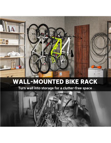SPORTNOW 8 Pack Bike Rack, Wall Mounted Bicycle Hanger Hook, Foldable Garage Bike Wall Rack, Bicycle Storage Holder for Indoor O