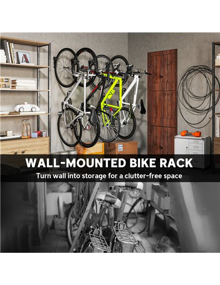 SPORTNOW 8 Pack Bike Rack, Wall Mounted Bicycle Hanger Hook, Foldable Garage Bike Wall Rack, Bicycle Storage Holder for Indoor O - pic 160199 | FastDaddyshop
