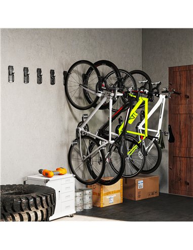 SPORTNOW 8 Pack Bike Rack, Wall Mounted Bicycle Hanger Hook, Foldable Garage Bike Wall Rack, Bicycle Storage Holder for Indoor O