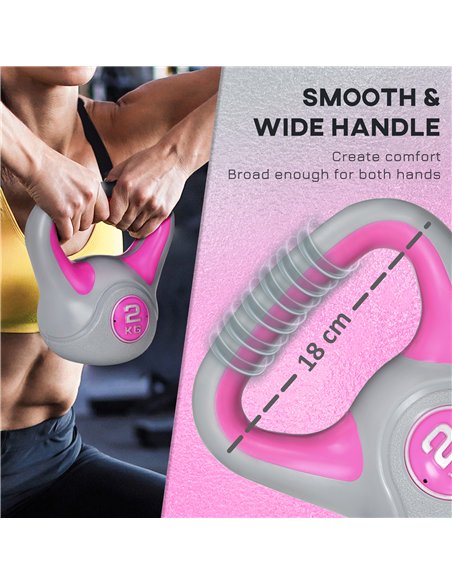 SPORTNOW Kettlebell, 2kg Kettle Bells with Handle for Home Gym Weight Lifting and Strength Training, Pink and Grey - pic 160206 | FastDaddyshop