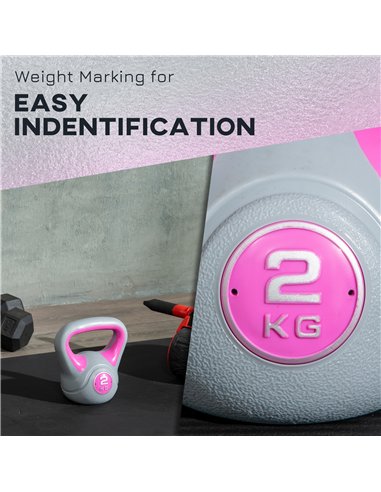 SPORTNOW Kettlebell, 2kg Kettle Bells with Handle for Home Gym Weight Lifting and Strength Training, Pink and Grey