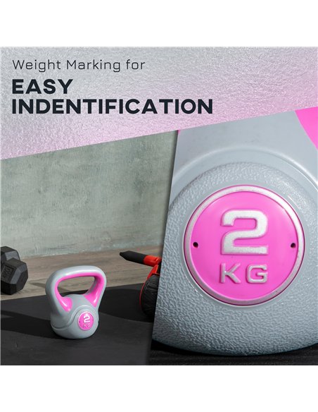 SPORTNOW Kettlebell, 2kg Kettle Bells with Handle for Home Gym Weight Lifting and Strength Training, Pink and Grey - pic 160207 | FastDaddyshop