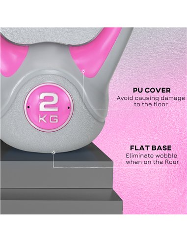 SPORTNOW Kettlebell, 2kg Kettle Bells with Handle for Home Gym Weight Lifting and Strength Training, Pink and Grey