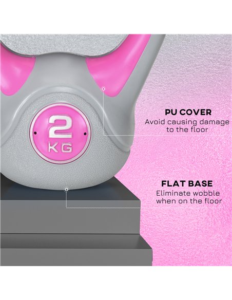 SPORTNOW Kettlebell, 2kg Kettle Bells with Handle for Home Gym Weight Lifting and Strength Training, Pink and Grey - pic 160208 | FastDaddyshop
