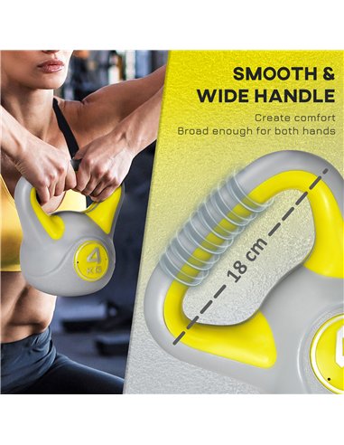 SPORTNOW Kettlebell, 4kg Kettle Bells with Handle for Home Gym Weight Lifting and Strength Training, Yellow and Grey