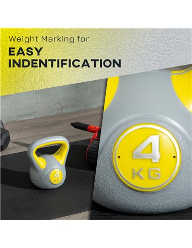 SPORTNOW Kettlebell, 4kg Kettle Bells with Handle for Home Gym Weight Lifting and Strength Training, Yellow and Grey