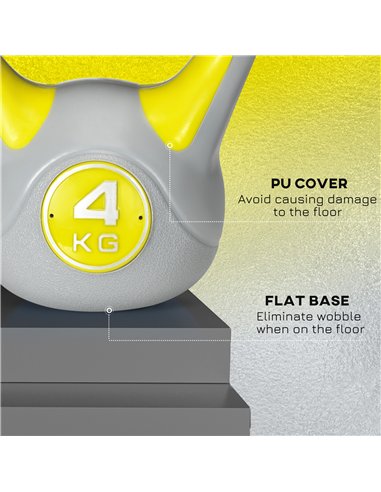 SPORTNOW Kettlebell, 4kg Kettle Bells with Handle for Home Gym Weight Lifting and Strength Training, Yellow and Grey