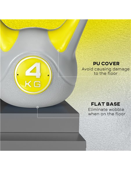 SPORTNOW Kettlebell, 4kg Kettle Bells with Handle for Home Gym Weight Lifting and Strength Training, Yellow and Grey - pic 160217 | FastDaddyshop