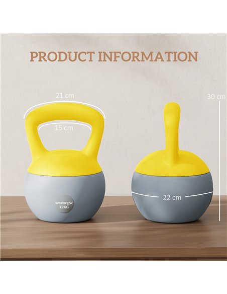 SPORTNOW 12KG Soft Kettlebell, Kettlebell with Non-Slip Handle for Home Gym, Weight Lifting, Strength Training, Yellow/Grey - pic 160250 | FastDaddyshop