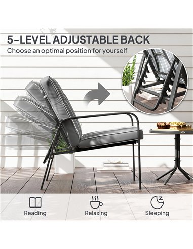 Outsunny Three-Piece Reclining Chair Set - Grey