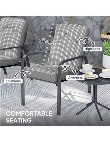 Outsunny Three-Piece Reclining Chair Set - Grey
