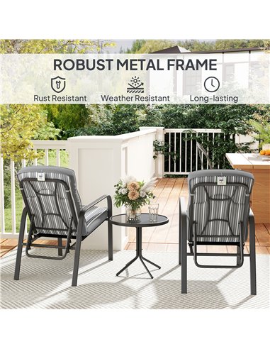 Outsunny Three-Piece Reclining Chair Set - Grey