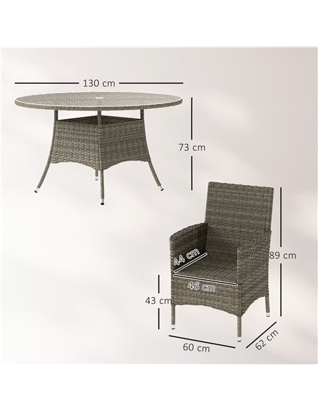 Outsunny Seven-Piece Rattan Dining Table, with Round Glass-Top Table - Light Grey - pic 160286 | FastDaddyshop