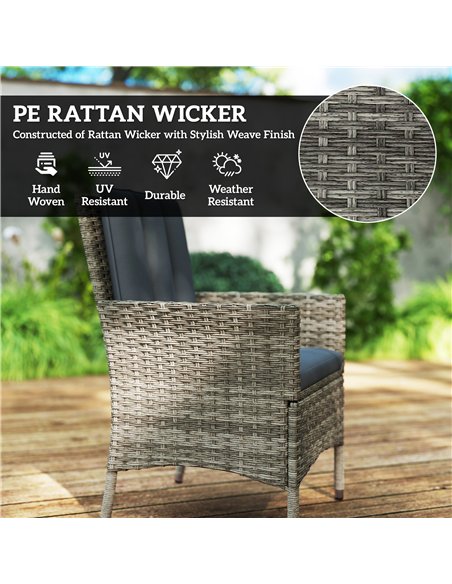 Outsunny Seven-Piece Rattan Dining Table, with Round Glass-Top Table - Light Grey - pic 160287 | FastDaddyshop
