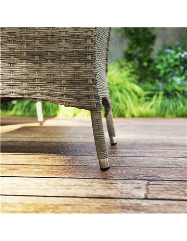 Outsunny Seven-Piece Rattan Dining Table, with Round Glass-Top Table - Light Grey