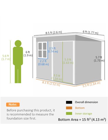 Outsunny 8.5 x 6ft Storage Shed Galvanised Steel Garden Shed, Metal Shed with Foundation Kit, Window, Lockable Wide Doors and Ai