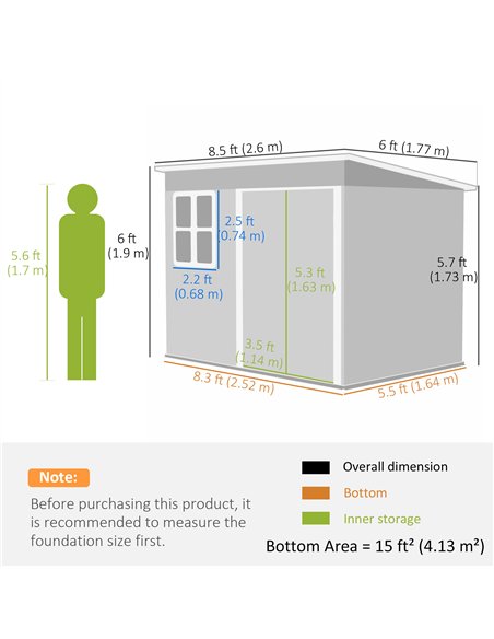 Outsunny 8.5 x 6ft Storage Shed Galvanised Steel Garden Shed, Metal Shed with Foundation Kit, Window, Lockable Wide Doors and Ai - pic 160304 | FastDaddyshop