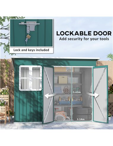 Outsunny 8.5 x 6ft Storage Shed Galvanised Steel Garden Shed, Metal Shed with Foundation Kit, Window, Lockable Wide Doors and Ai