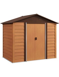 Outsunny 6 x 8ft Galvanised Steel Shed - Brown Wood-Effect