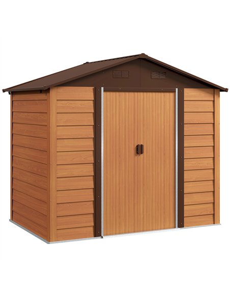 Outsunny 6 x 8ft Galvanised Steel Shed - Brown Wood-Effect - pic 160311 | FastDaddyshop