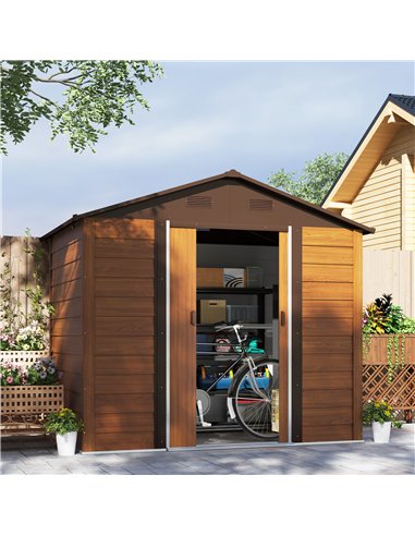Outsunny 6 x 8ft Galvanised Steel Shed - Brown Wood-Effect