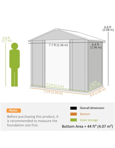 Outsunny 6 x 8ft Galvanised Steel Shed - Brown Wood-Effect