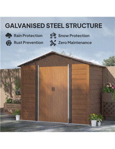 Outsunny 6 x 8ft Galvanised Steel Shed - Brown Wood-Effect