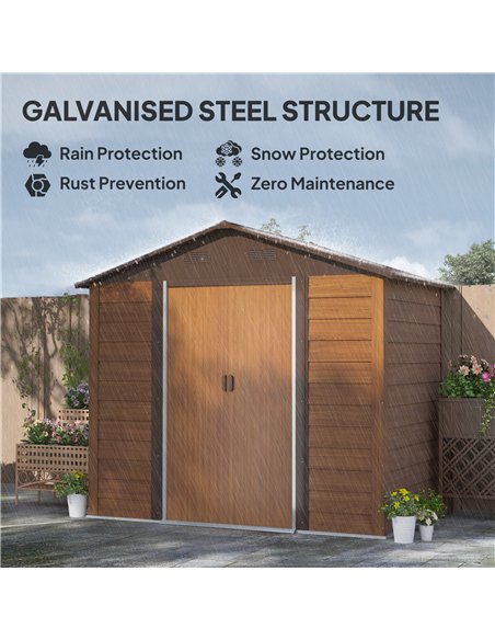 Outsunny 6 x 8ft Galvanised Steel Shed - Brown Wood-Effect - pic 160314 | FastDaddyshop