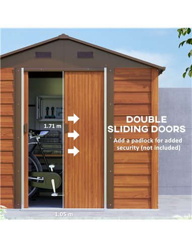 Outsunny 6 x 8ft Galvanised Steel Shed - Brown Wood-Effect