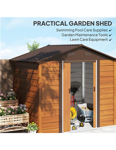 Outsunny 6 x 8ft Galvanised Steel Shed - Brown Wood-Effect - pic 160317 | FastDaddyshop