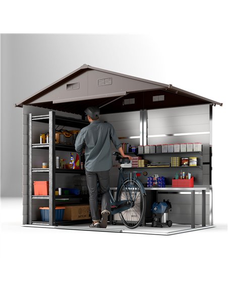 Outsunny 6 x 8ft Galvanised Steel Shed - Brown Wood-Effect - pic 160318 | FastDaddyshop