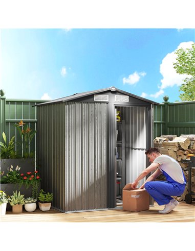 Outsunny 4.3 x 5ft Outdoor Garden Storage Shed - Grey Wood Effect