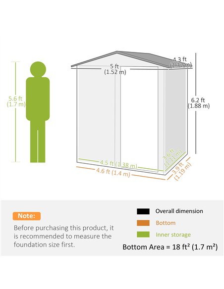 Outsunny 4.3 x 5ft Outdoor Garden Storage Shed - Grey Wood Effect - pic 160322 | FastDaddyshop