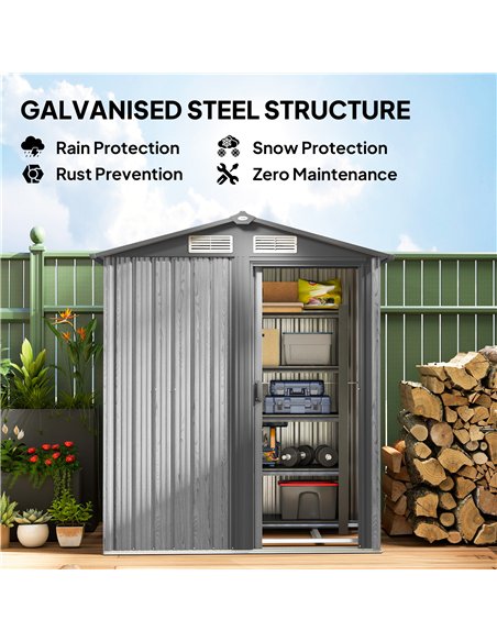 Outsunny 4.3 x 5ft Outdoor Garden Storage Shed - Grey Wood Effect - pic 160323 | FastDaddyshop