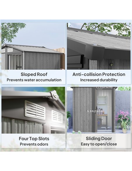 Outsunny 4.3 x 5ft Outdoor Garden Storage Shed - Grey Wood Effect - pic 160325 | FastDaddyshop