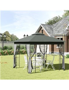 Outsunny 3 x 3(m) Steel Frame Double Roof Garden Gazebo - Grey 2