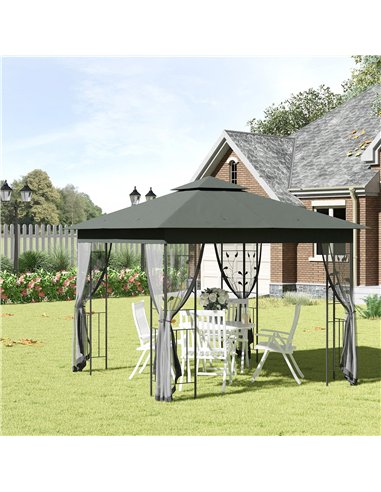Outsunny 3 x 3(m) Steel Frame Double Roof Garden Gazebo - Grey