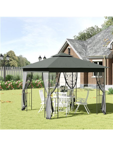 Outsunny 3 x 3(m) Steel Frame Double Roof Garden Gazebo - Grey - pic 160339 | FastDaddyshop