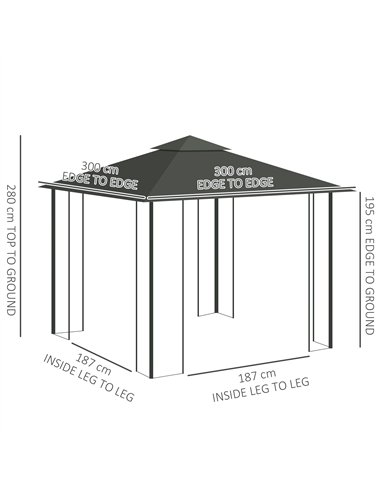 Outsunny 3 x 3(m) Steel Frame Double Roof Garden Gazebo - Grey