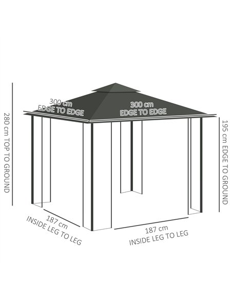 Outsunny 3 x 3(m) Steel Frame Double Roof Garden Gazebo - Grey - pic 160340 | FastDaddyshop