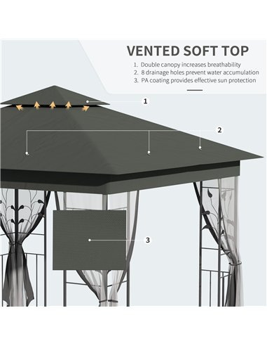 Outsunny 3 x 3(m) Steel Frame Double Roof Garden Gazebo - Grey